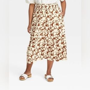 Universal Threads Plus Size High-Rise Tiered Midi Skirt - Brown Floral Plus 4X